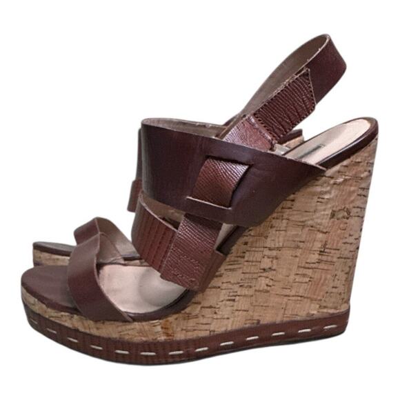 Charles David Trove Brown Leather Strappy Wedge Heels Sandals Size 9.5B - Picture 1 of 8